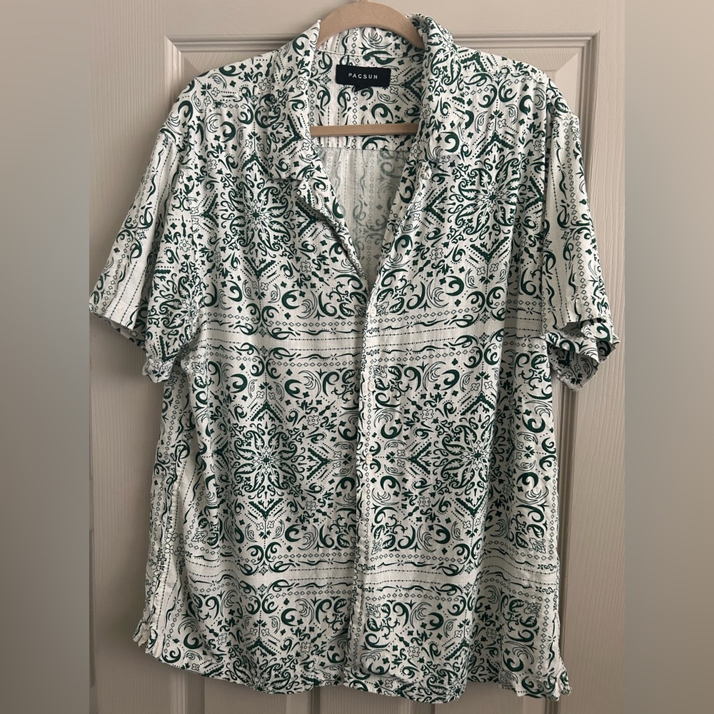 Pacsun White and Green Linen Shirt